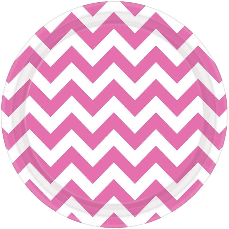 Bright Pink Chevron Round Small Paper Plates 17cm 8pk