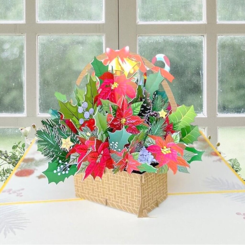 Christmas Poinsettia Flower Basket 3D Pop Card
