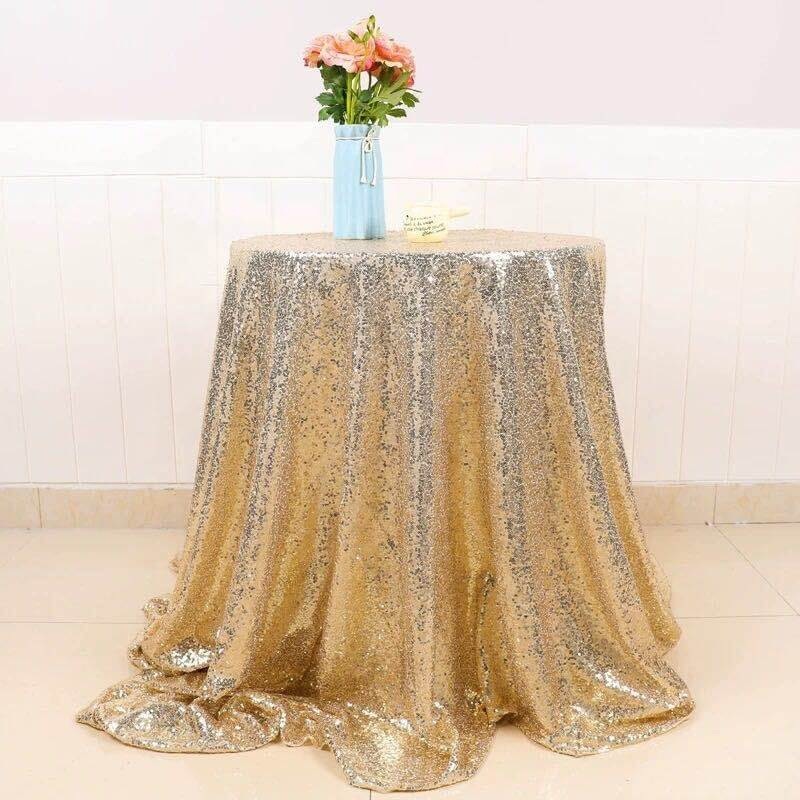 Round Sparkling Champagne Gold Sequin Tablecloth - 4 Sizes
