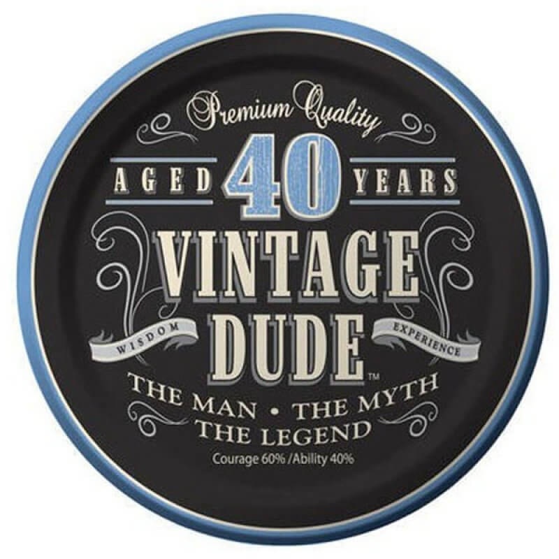 Vintage Dude 40th Birthday Lunch Paper Plates 18cm 8pk