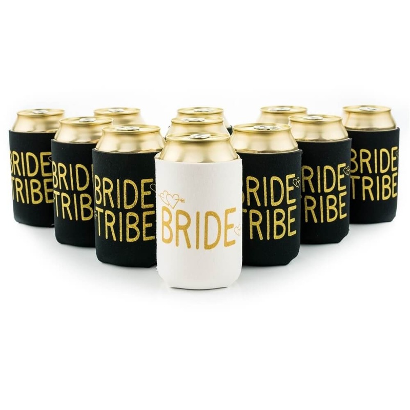 White Bride & Black Bride Tribe Gold Glitter Stubby Holder