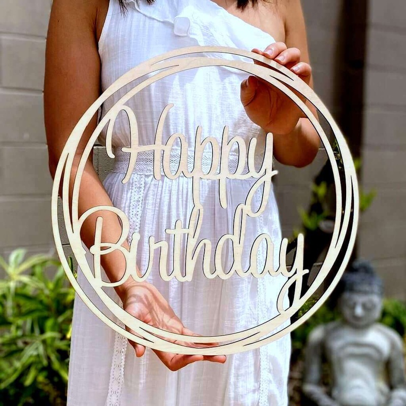 Wooden 'Happy Birthday' Geometric Hoop Wall Sign 40cm