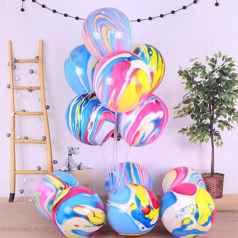 12-inch Rainbow Marble Agate Latex Balloons 10pk