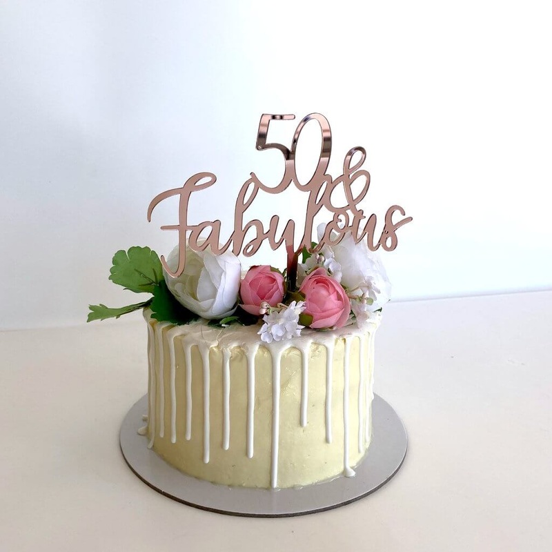 Acrylic Rose Gold '50 & Fabulous' Cake Topper