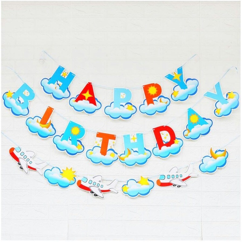 Airplane & Cloud Happy Birthday Paper Banner