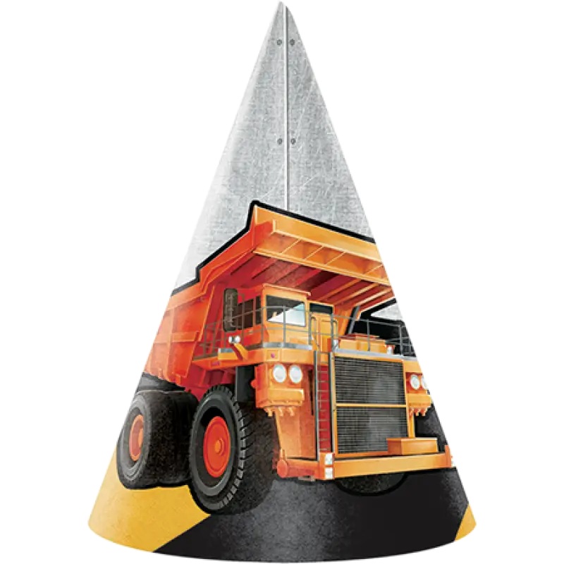 Big Dig Construction Cone Shaped Party Hats 8pk