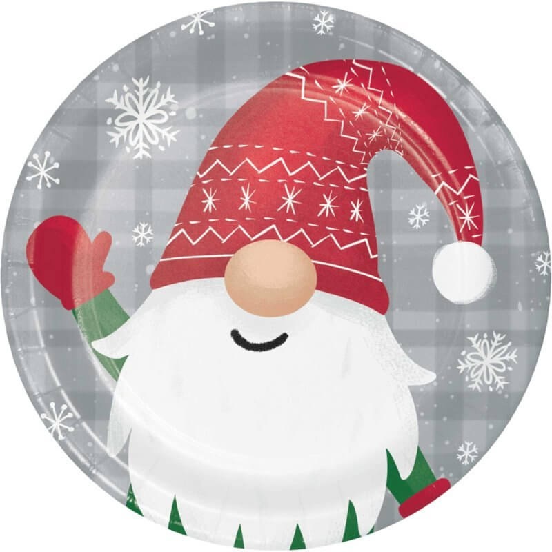 Christmas Holiday Gnomes Lunch Plates 18cm 8pk