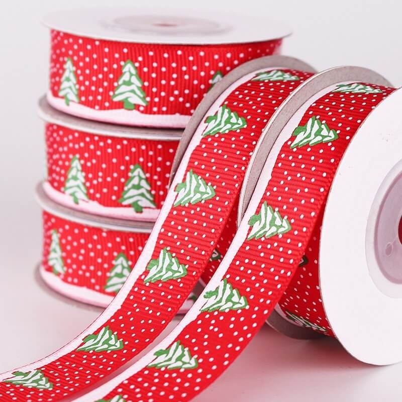 Christmas Tree & Snowflakes Red Ribbon Spool 10 Yards