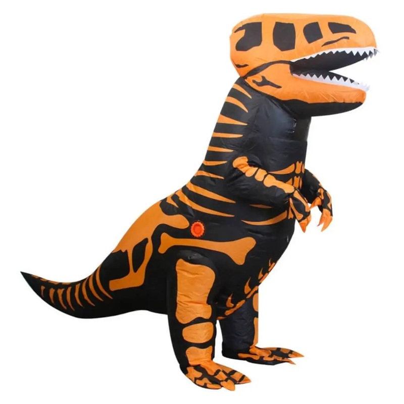 Orange & Black T-Rex Dinosaur Skeleton Inflatable Adult Costume
