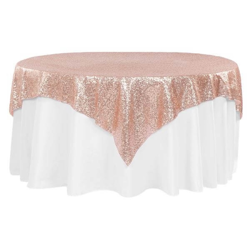 Square Rose Gold Sequin Table Overlay Topper 125cm