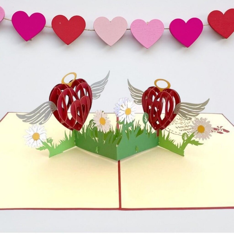 Two Red Hearts with Wings Pop Up Valentine's Day Card