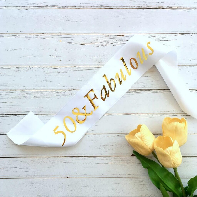 White 50 & Fabulous Birthday Party Sash