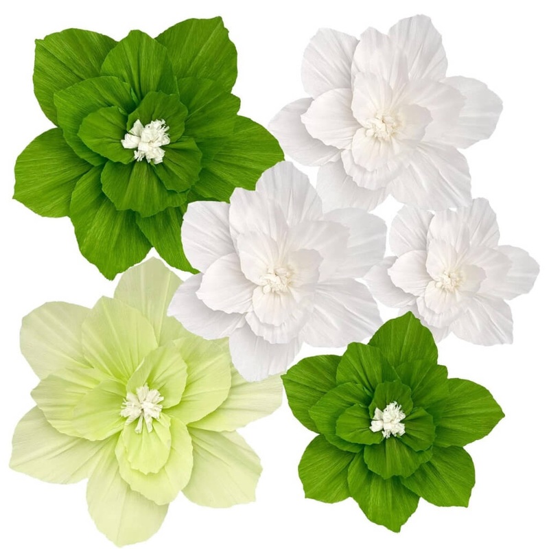 White Green Crepe Paper Peony Flower Arrangements 6pk