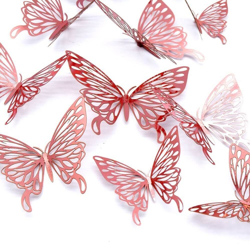 3D Butterfly Wall Stickers 12pk - Metallic Rose Gold