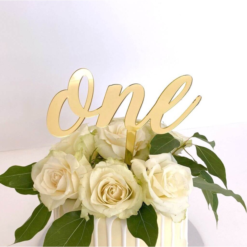 Acrylic Gold One Script Birthday Cake Topper