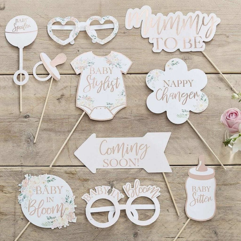 Baby In Bloom Rose Gold Floral Baby Shower Photo Booth Props