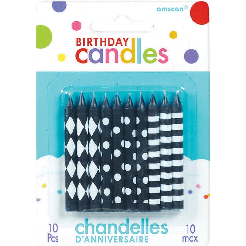 Black & White Birthday Candles 10pk