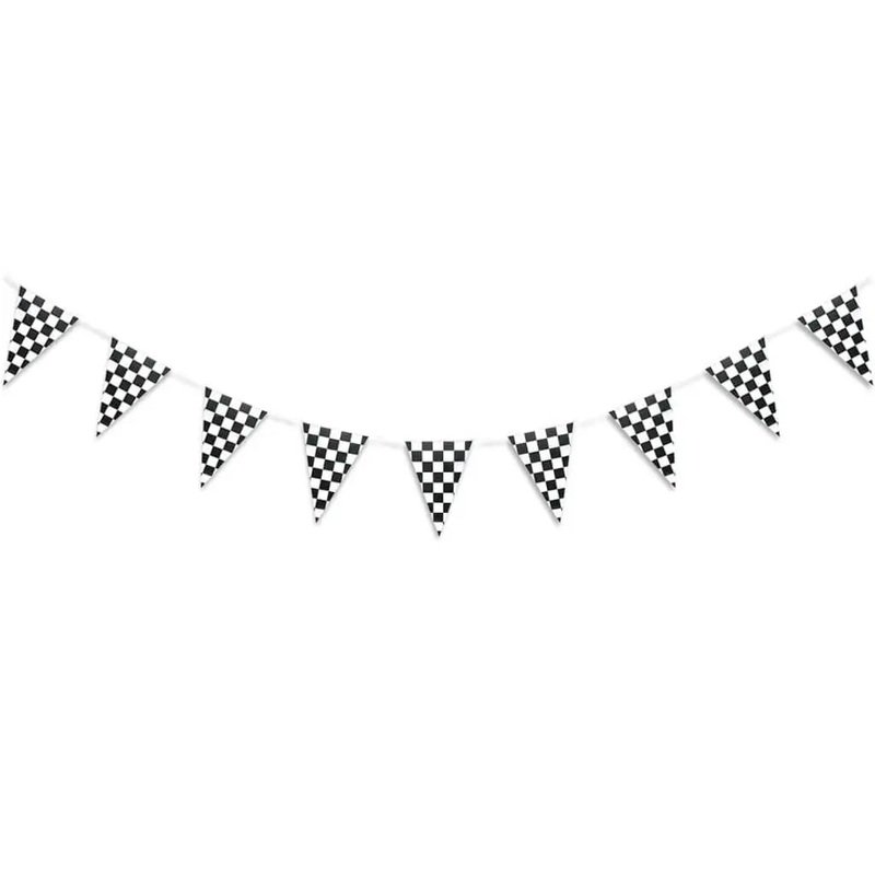 Black & White Checkered Paper Flag Pennant Bunting 2.2m