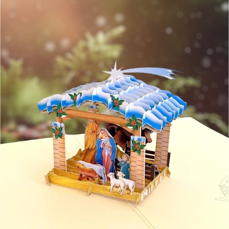 Christmas Nativity Scripture 3D Pop Up Card - Cream Cover