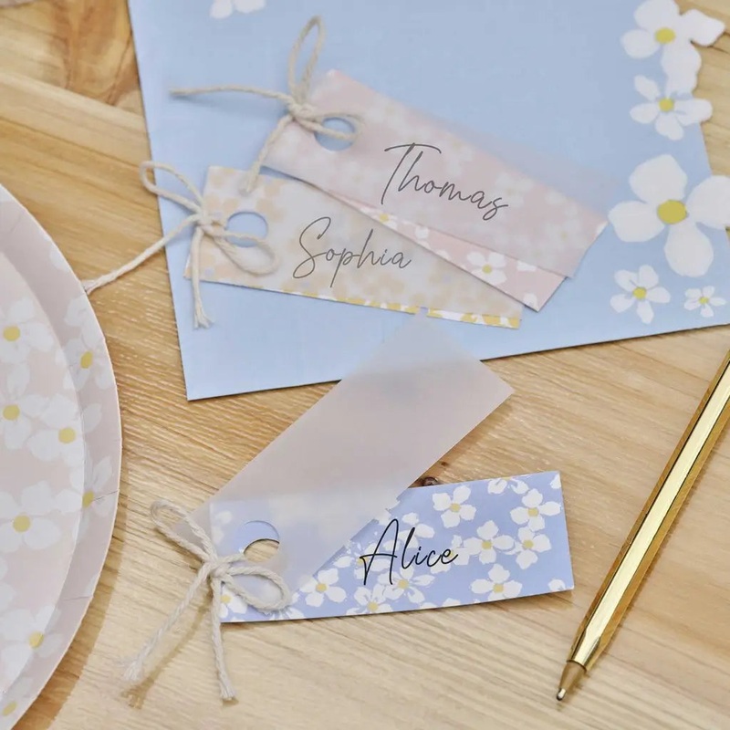 Hello Spring Floral Place Cards with Vellum Paper