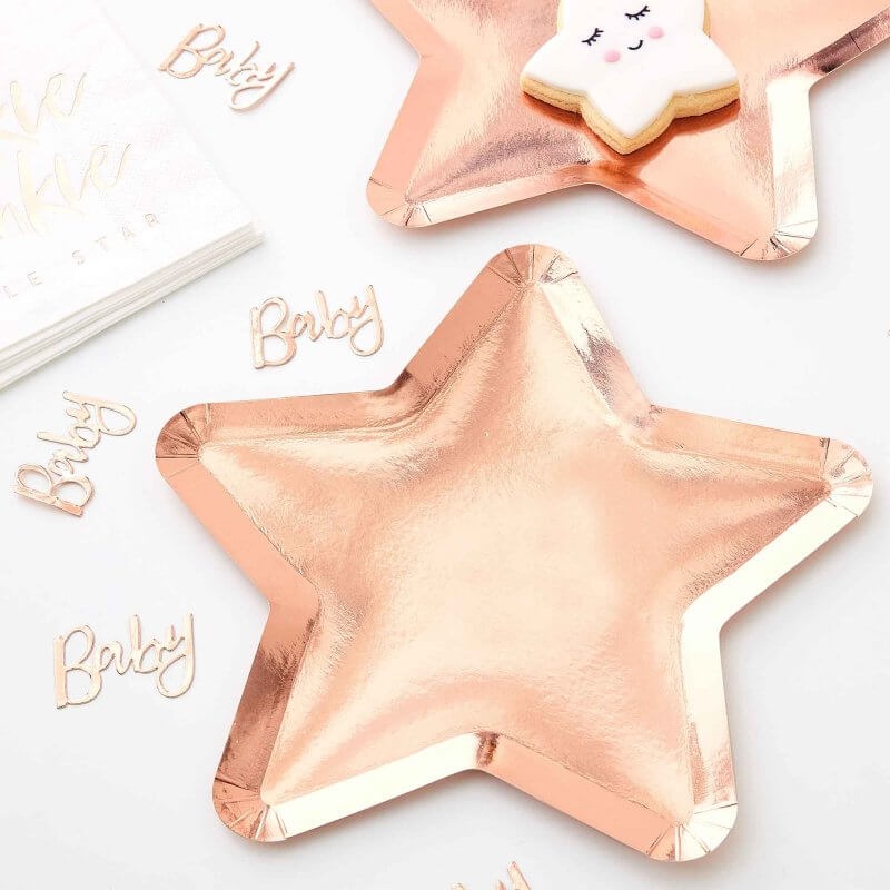 Twinkle Twinkle Rose Gold Star Shaped Paper Plates 8pk