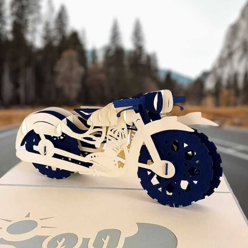 White and Blue Motorbike Pop Up Card