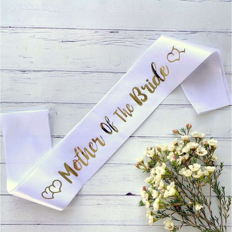 White Mother Of The Bride with Hearts Sash - Gold Foil Print