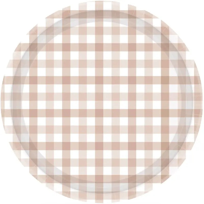 White Sand Gingham Paper Plates 23cm 8pk