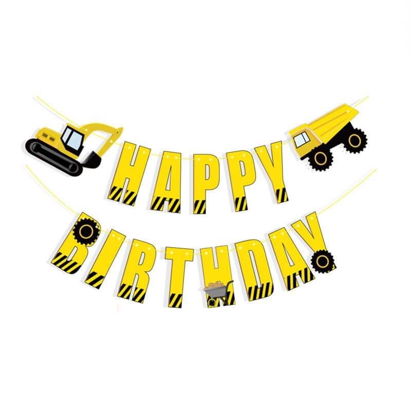 Yellow Excavator & Dumper Truck 'Happy Birthday' Bunting
