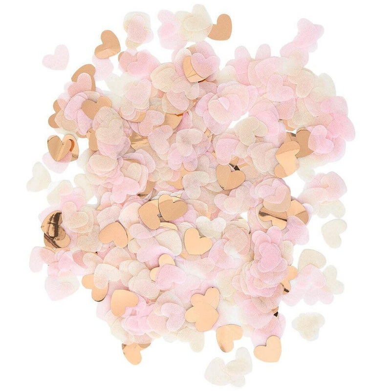 1.5cm Metallic Rose Gold Blush Ivory Heart Confetti