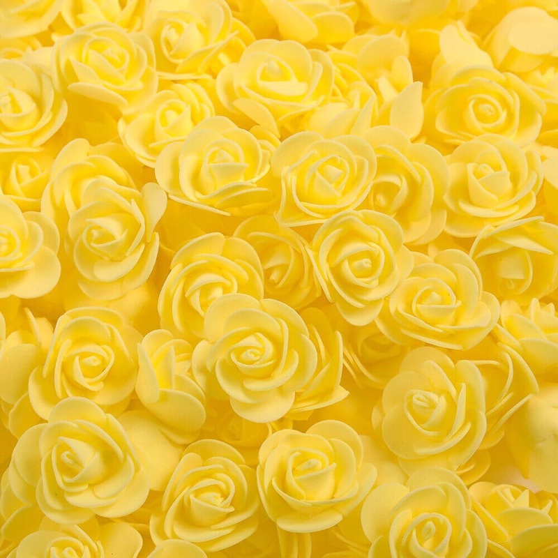 100pcs Artificial FOAM Rose Flower Heads - Yellow