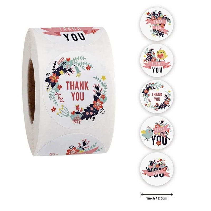 2.5cm Floral Wreath Thank You Stickers 5 Designs 50pk