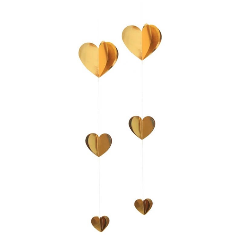 2m Metallic Gold 3D Love Heart Paper Garland