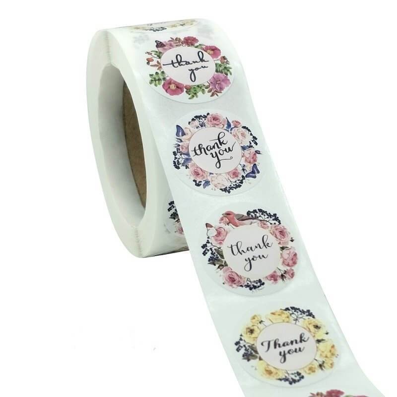 3.8cm Colourful Floral Wreath Thank You Stickers 50pk