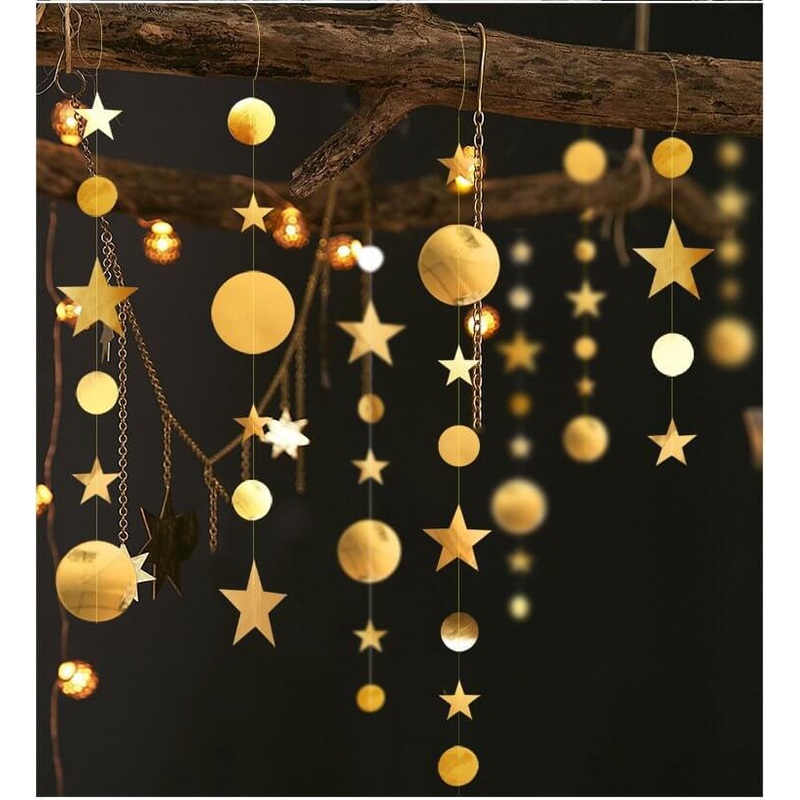 4m Metallic Gold Circle Star Paper Garland