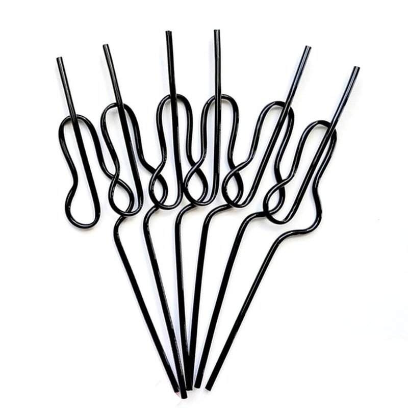 Adult Party Black Swirly Penis Straws 6pk