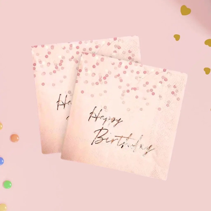 Blush Pink Polka Happy Birthday Paper Napkins 20pk