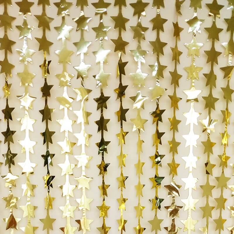 Star Tinsel Foil Fringe Curtain - Gold