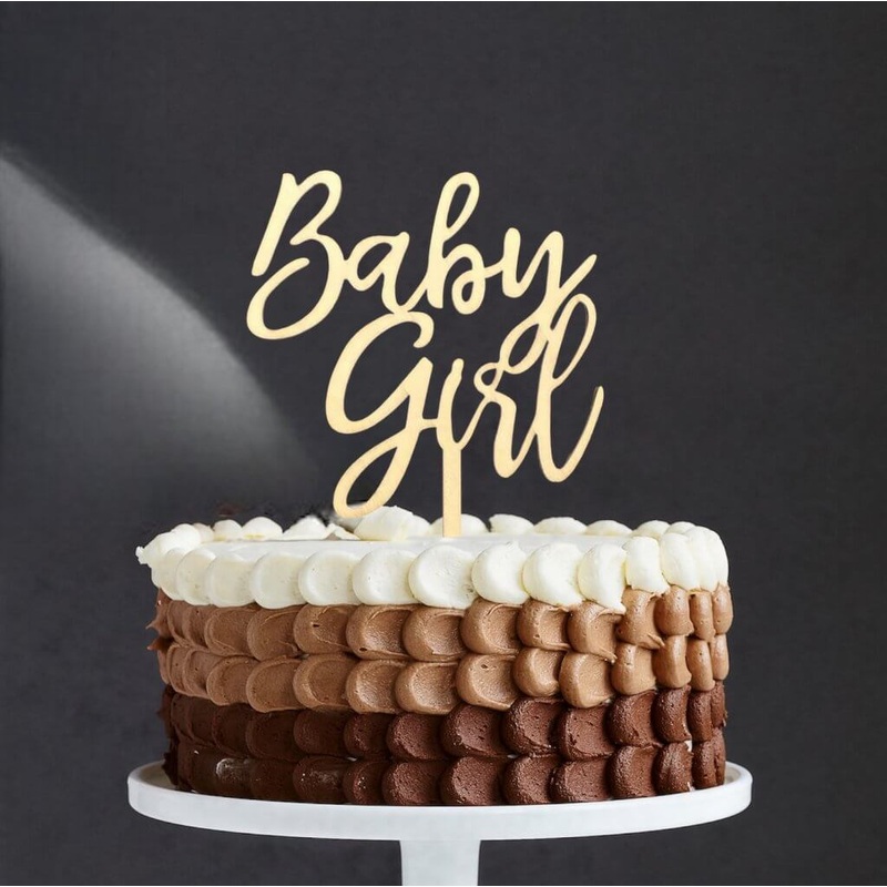 Wooden Acrylic 'Baby Girl' Script Cake Topper