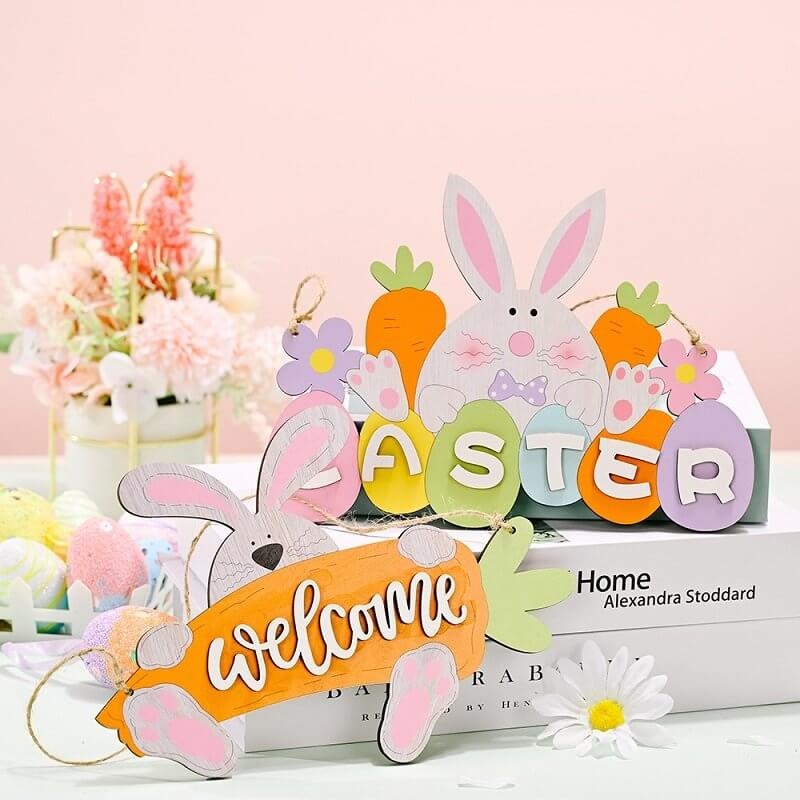 Wooden Easter Bunny Door Hanging Sign