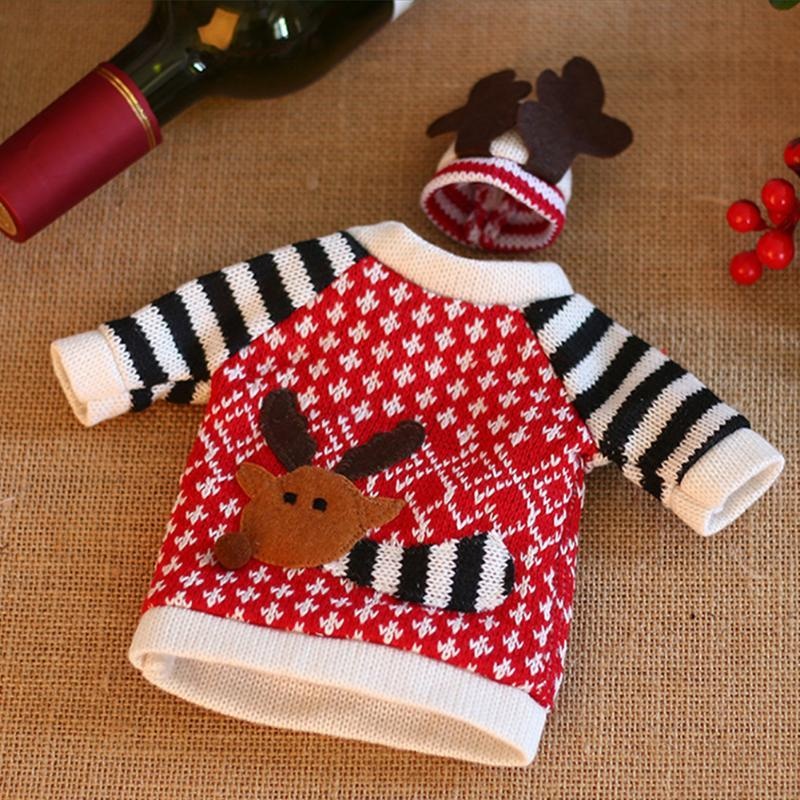 Woollen Christmas Elk Wine Bottle Sweater with Hat
