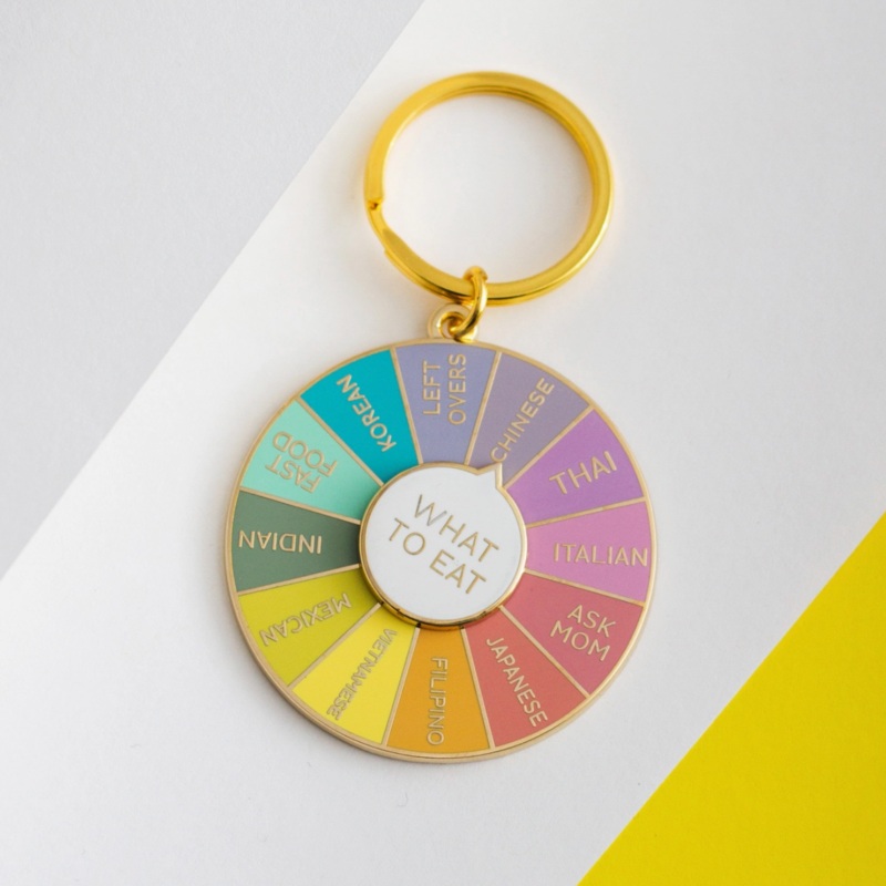 What to Eat Spinning Enamel Keychain