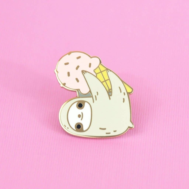 Strawberry Ice Cream Sloth Enamel Pin