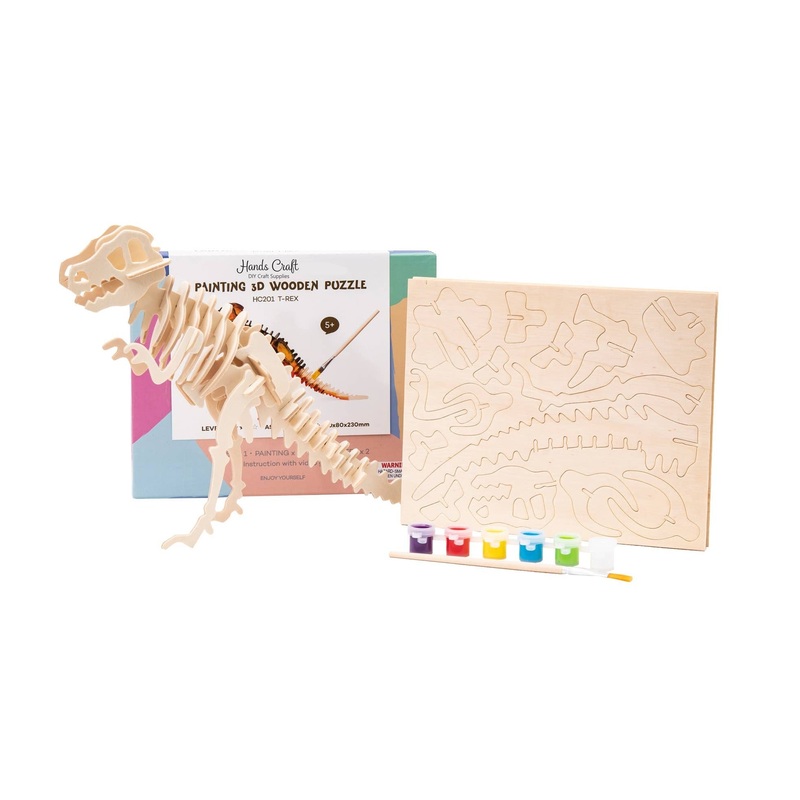 3D Wooden Puzzle Paint Kit - T-Rex