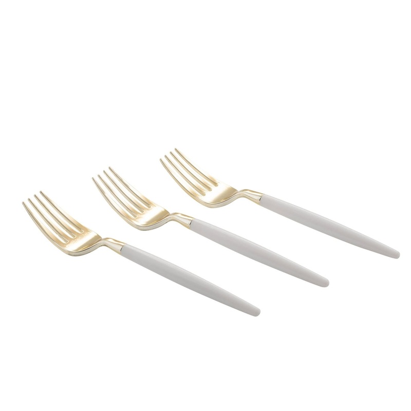 White and Gold Plastic Mini Forks