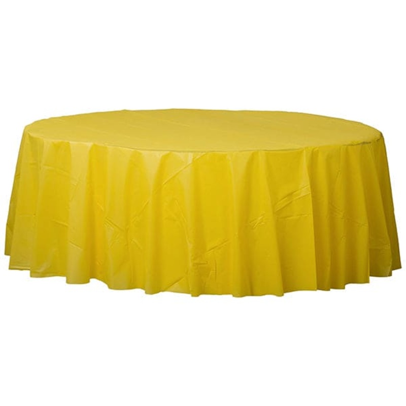 Yellow Sunshine 84in Round Plastic Table Cover