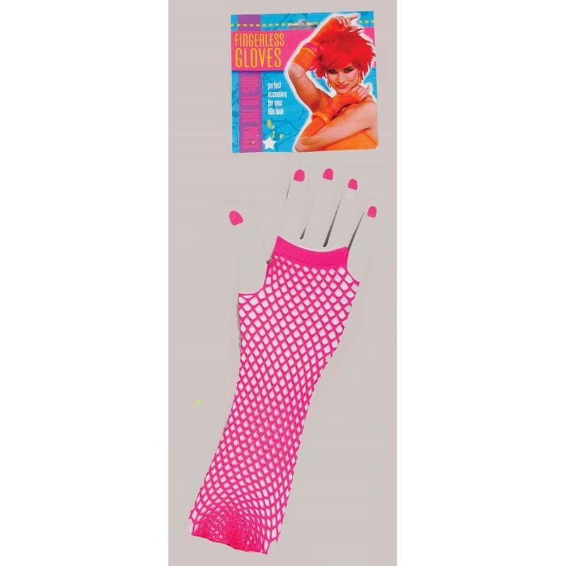 80's Fishnet Fingerless Long Glove Hot Pink