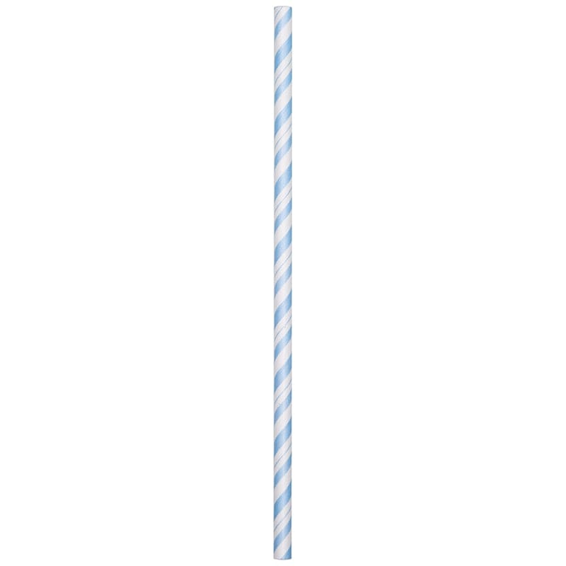 White and Pastel Blue Stripe Paper Straws