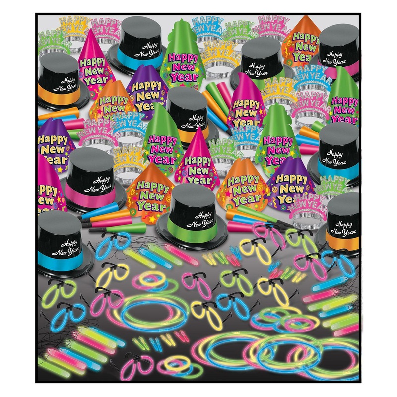 Beistle Neon Glow Super Bonanza New Year's Eve Party Kit for 100 People