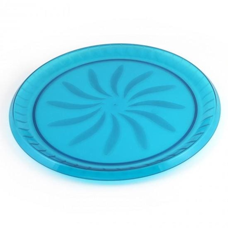 Caribbean Blue Round Swirl Plastic Tray 16in